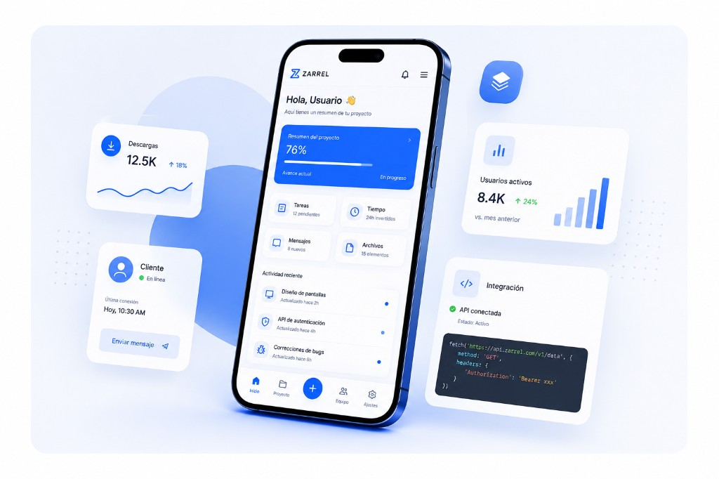 Smartphone con aplicación móvil ZARREL